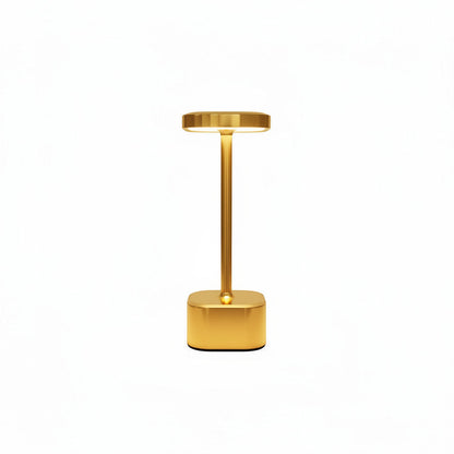 Lysverden cordless table lamp with square base and disc top, 4 color temperatures, dimmable, Qi charging. Aluminum and PC.