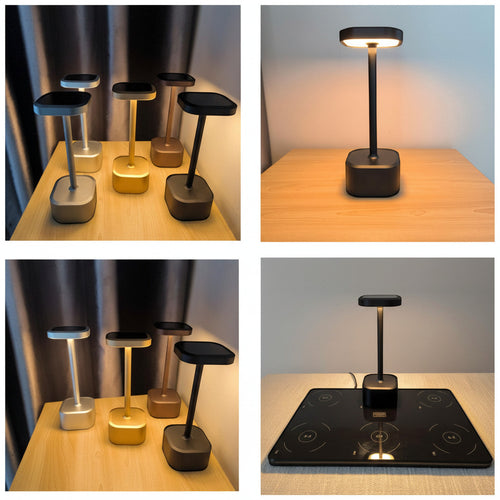 Lysverden cordless square-top LED table lamp with 4 color temperatures and Qi wireless charging.