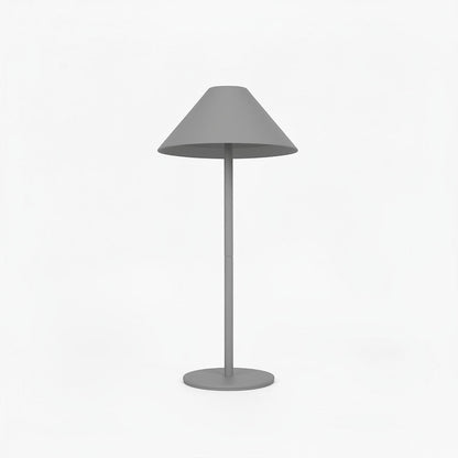 Lysverden cordless table lamp with conical ABS shade, metal base, touch control, dimming, and 3000K warm light.