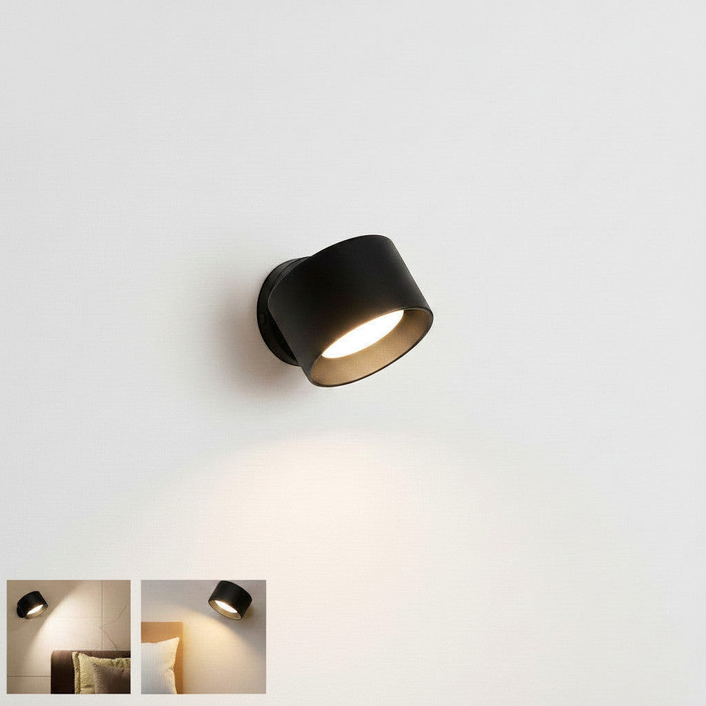 Lysverden cylinder wall spotlight with wood-effect finish, touch control, and 360° rotation.