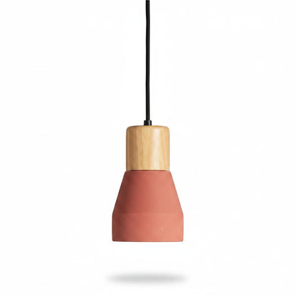 Lysverden small dark red metal pendant lamp with a light wood top, perfect for Japandi or Nordic kitchen lighting.
