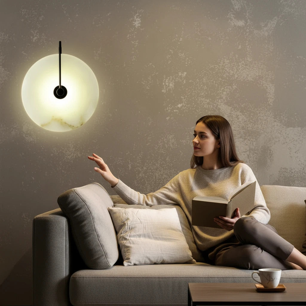 LYS Dolomitt vegglampe – minimalistisk steinskive