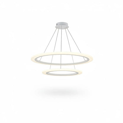 Lysverden moderne dobbel ring-LED-pendel i hvit akryl som gir jevn og blendfri belysning.