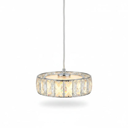 Lysverden drum pendant light with a decorative patterned glass shade and metallic frame for elegant dining room decor.