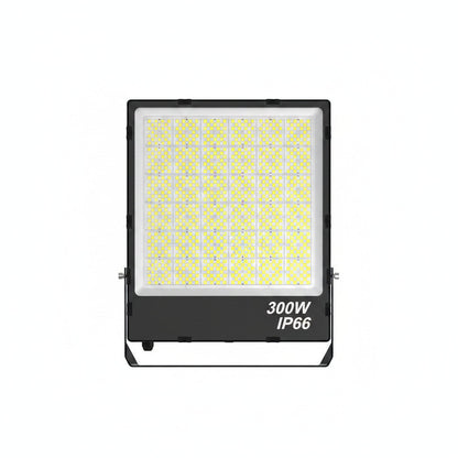 Lysverden FL16 300W LED floodlight with adjustable color temperature, aluminum housing, and glass cover. IP66 rated.