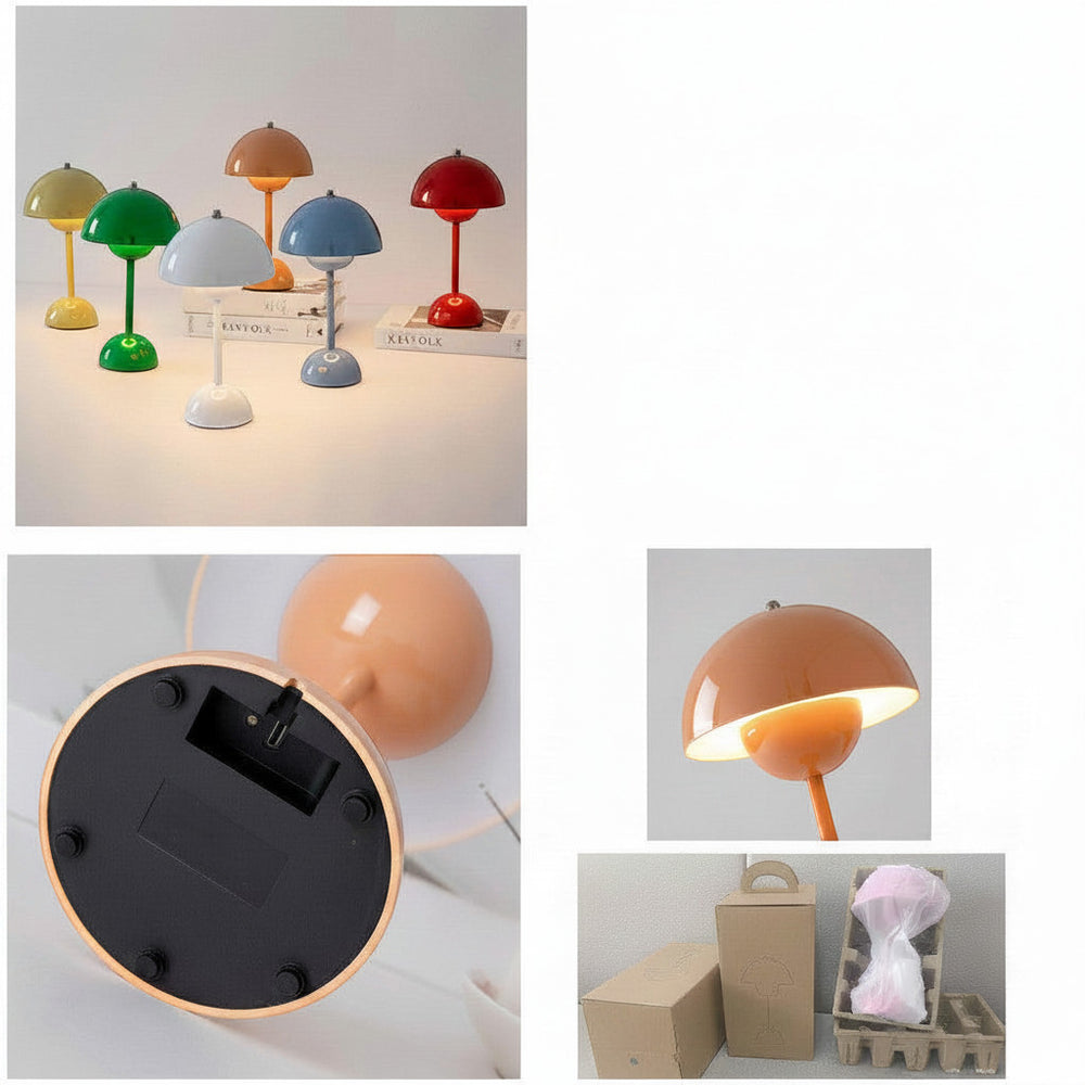 Lysverden cordless touch table lamp in PC, inspired by Flowerpot design. Available in multiple colors, dimmable with 2700K warm light.