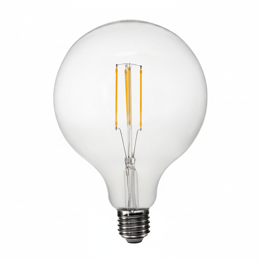 Lysverden G125 dimbar LED-filamentpære i klart glass med E27-sokkel, 4W, 2200K ravgult lys.