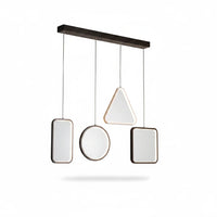 Lysverden modern geometric LED pendant light with square, circle, and triangle frames in black metal and acrylic.