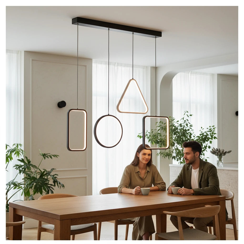 LYS Geometrisk LED pendellampe – firkant, sirkel, trekant