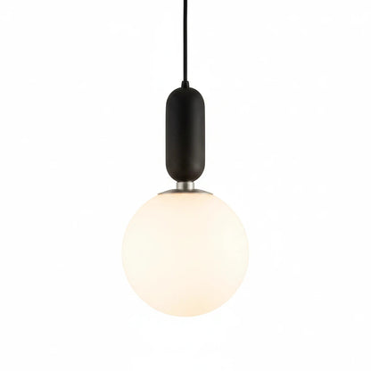 Lysverden GLOBE pendant lamp with a round opal glass shade and a sleek black metal fixture against a white background
