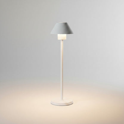 Lysverden cordless gold aluminum table lamp with bell-shaped shade, touch control, and dimming. 3600 mAh battery.