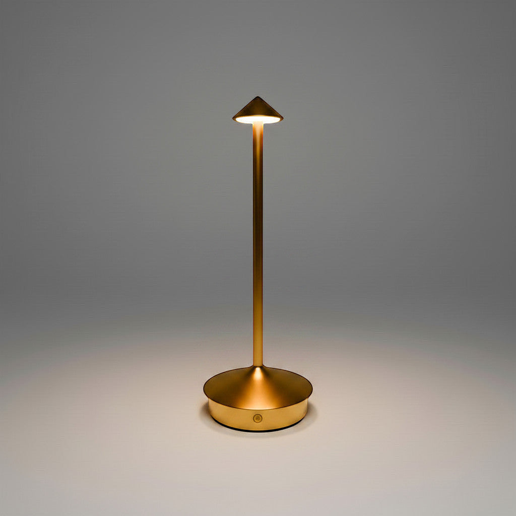 Lysverden slim gold aluminum table lamp with touch control and 3 color temperatures.