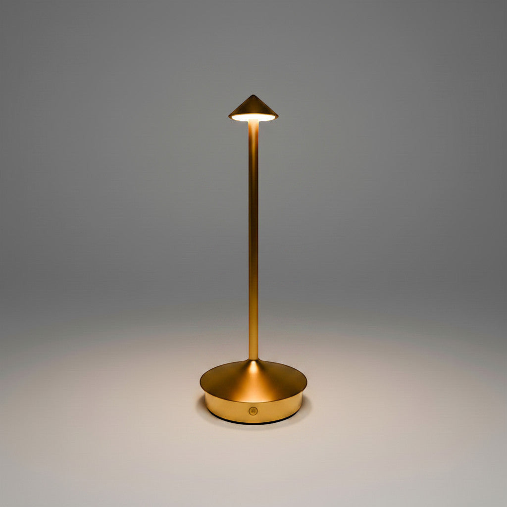 Lysverden slim gold aluminum table lamp with touch control and 3 color temperatures.