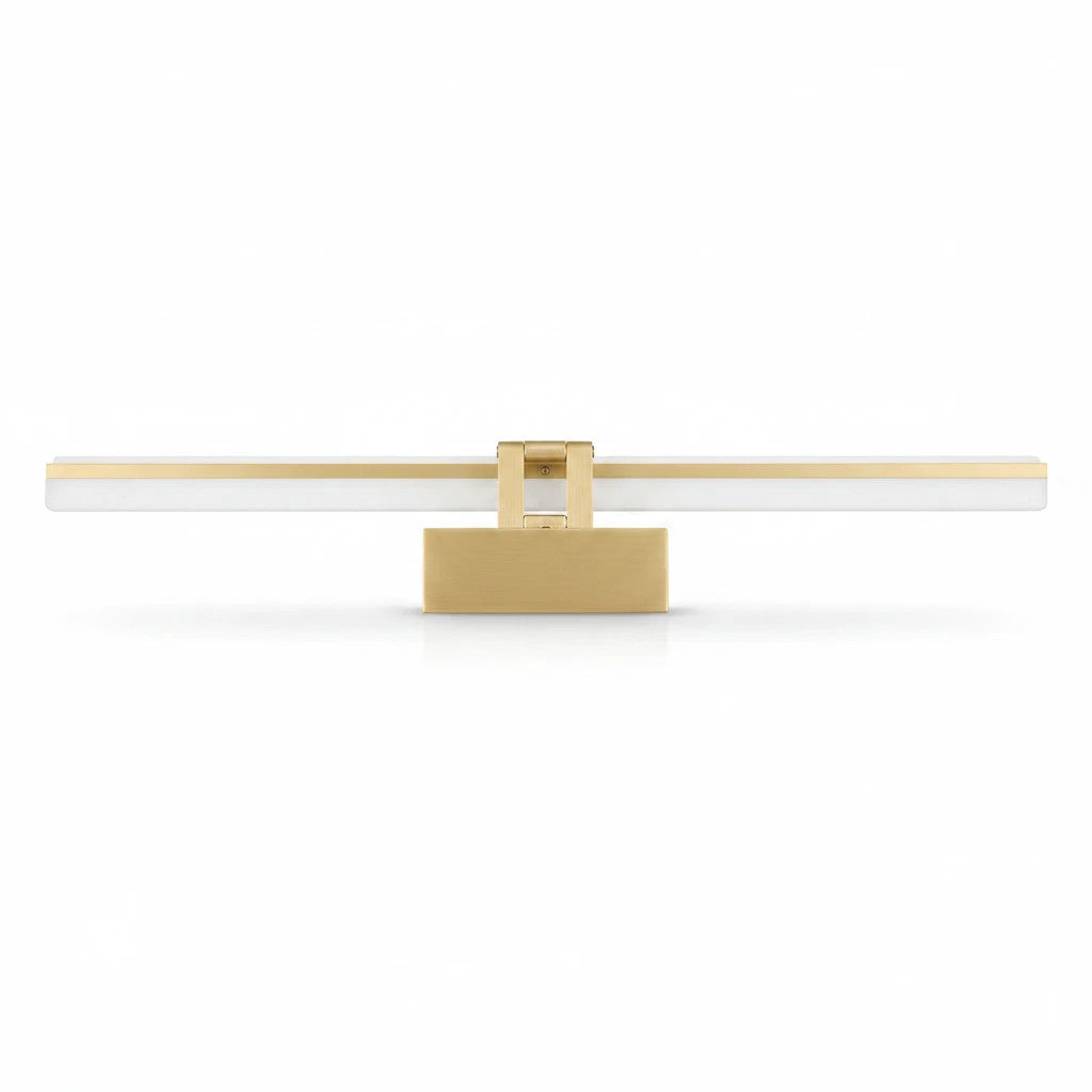 Lysverden gold LED mirror and picture light with a sleek, minimalist linear design and integrated warm white lighting.