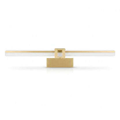 Lysverden gold LED mirror and picture light with a sleek, minimalist linear design and integrated warm white lighting.