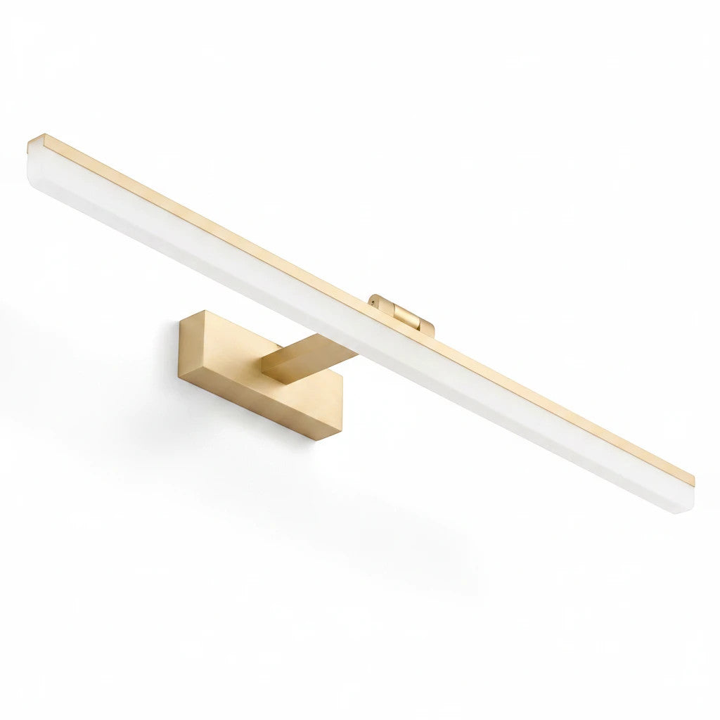 Lysverden gold LED linear wall lamp with a sleek minimalist design for bathroom mirrors or art lighting.