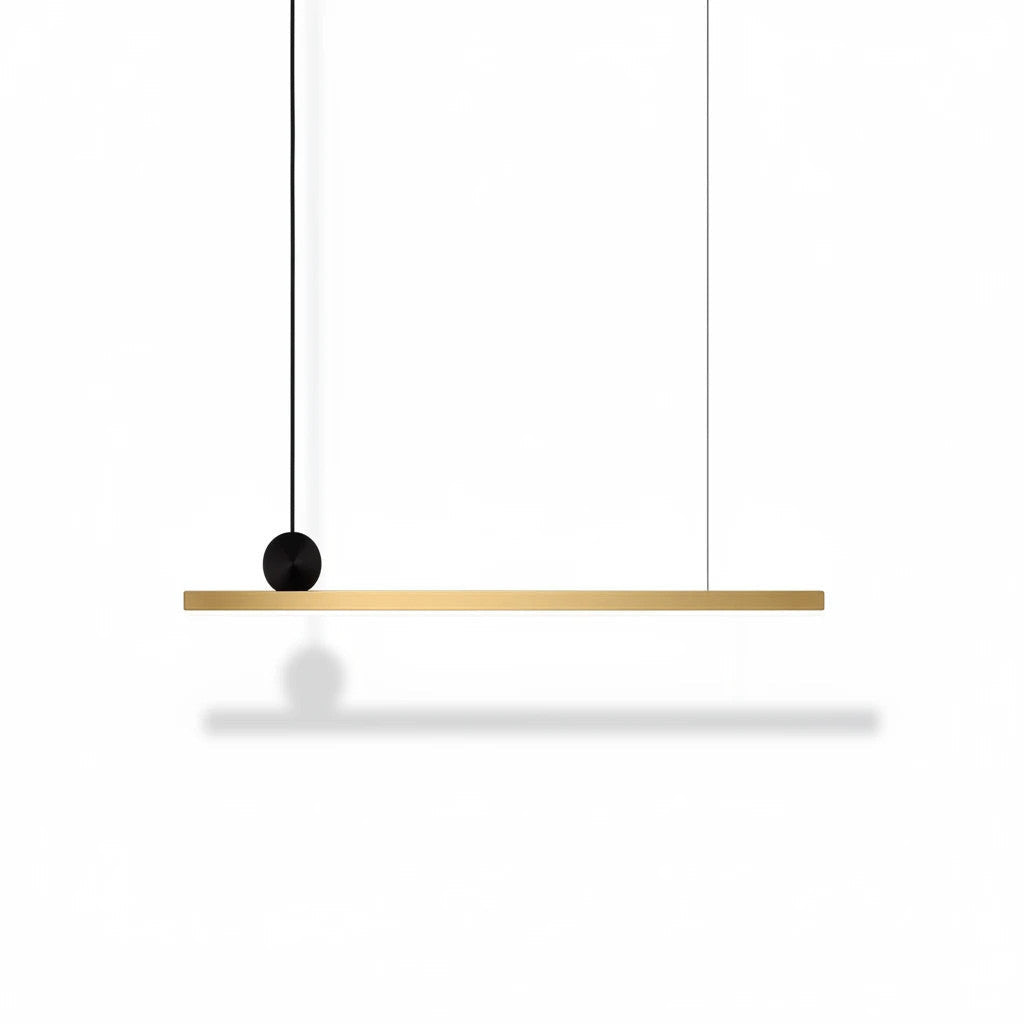 Lysverden minimalist linear LED pendant light in gold aluminum with a sleek, modern design for dining room lighting.