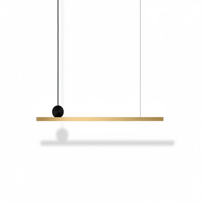 Lysverden minimalist linear LED pendant light in gold aluminum with a sleek, modern design for dining room lighting.