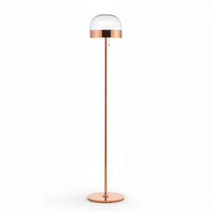Lysverden floor lamp with a sleek gold metal stand and a modern glass dome shade for soft ambient lighting.