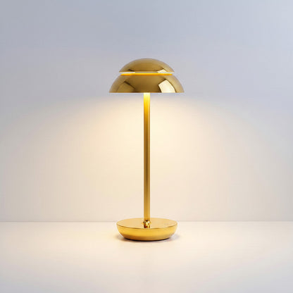Lysverden Saturn-inspired gold metal table lamp with double dome shade, touch control, and 4000 mAh battery.