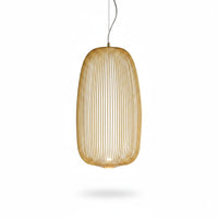 Lysverden gold metal wire cage pendant light with an open, sculptural design and integrated LED lighting.