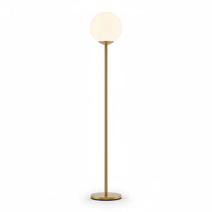 Lysverden minimalist gold floor lamp with a spherical opal glass shade providing warm, diffused LED lighting.