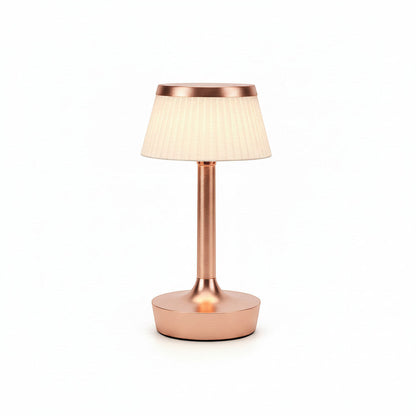 Lysverden gold metal table lamp with pleated cream shade, touch control, dimmable, 3 color temps, 2000 mAh battery.