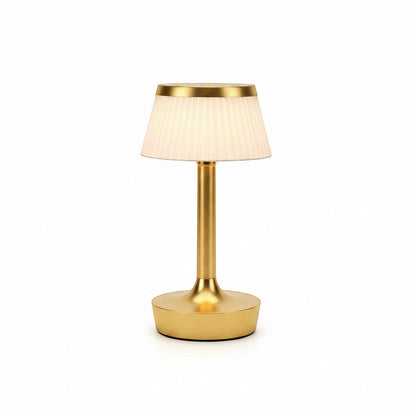 Lysverden gold metal table lamp with pleated cream shade, touch control, dimmable, 2000 mAh battery