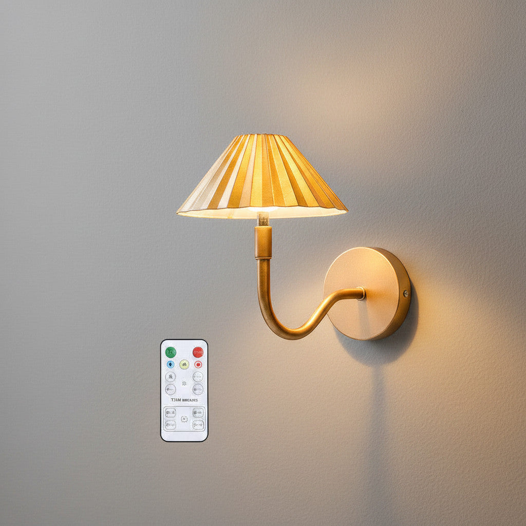 Lysverden classic gold pleated shade wall lamp with touch control and remote. Adjustable brightness and color temperature.