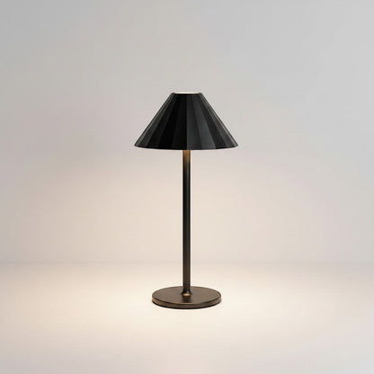 Lysverden gold aluminum and PC restaurant table lamp with pleated umbrella shade, touch control, 4 color temperatures, and 3-level dimming.