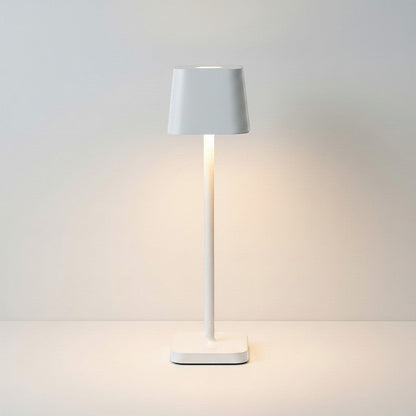 Lysverden cordless restaurant table lamp with square gold shade and base, touch control, 3000K warm light, 5200 mAh battery.