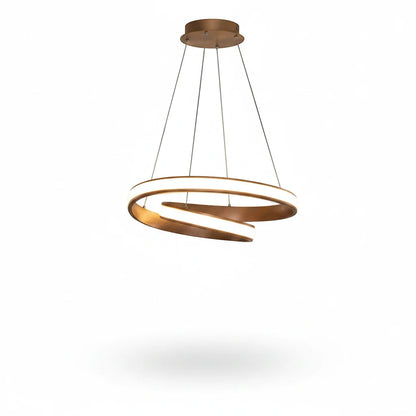 Lysverden gold spiral LED pendant lamp with a modern sculptural loop design and integrated soft white lighting.