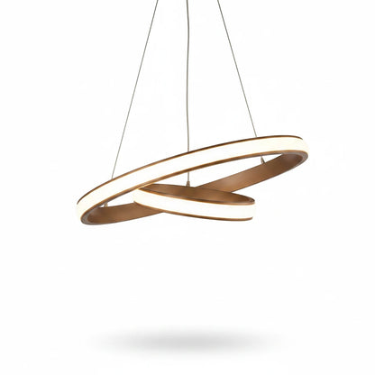 Lysverden gold spiral LED pendant light with a sculptural loop design and integrated acrylic light diffuser.