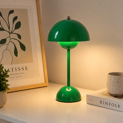 Lysverden green cordless touch table lamp inspired by Flowerpot design, made of PC, with dimmable light.