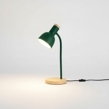 Lysverden green metal desk lamp with flexible arm and wood base, E27 socket, adjustable shade