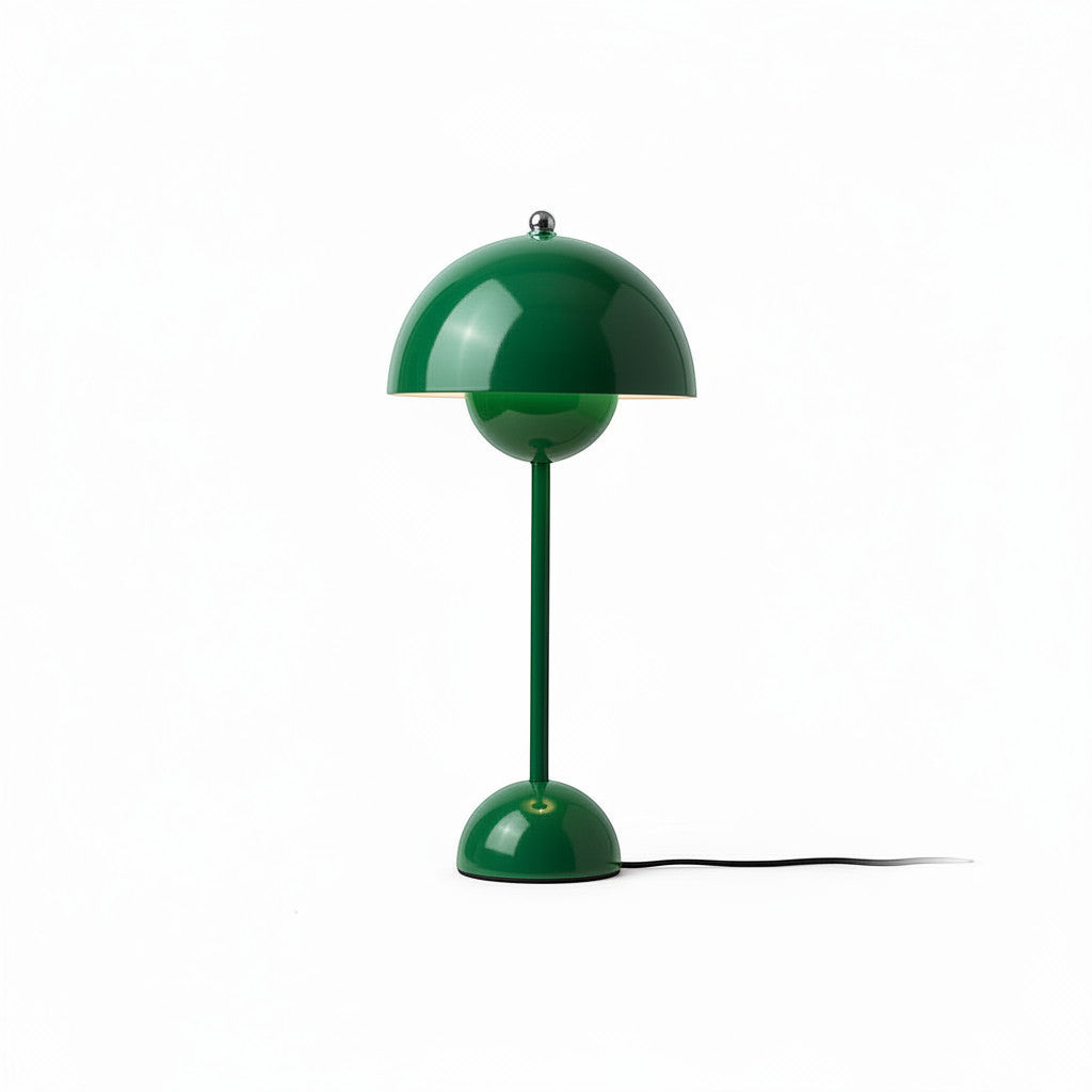 Lysverden green metal Flowerpot table lamp with double dome design and E27 socket.