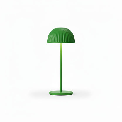 Lysverden green ABS table lamp with ribbed dome shade, touch control, 3 color temperatures, dimmable, and rechargeable battery.