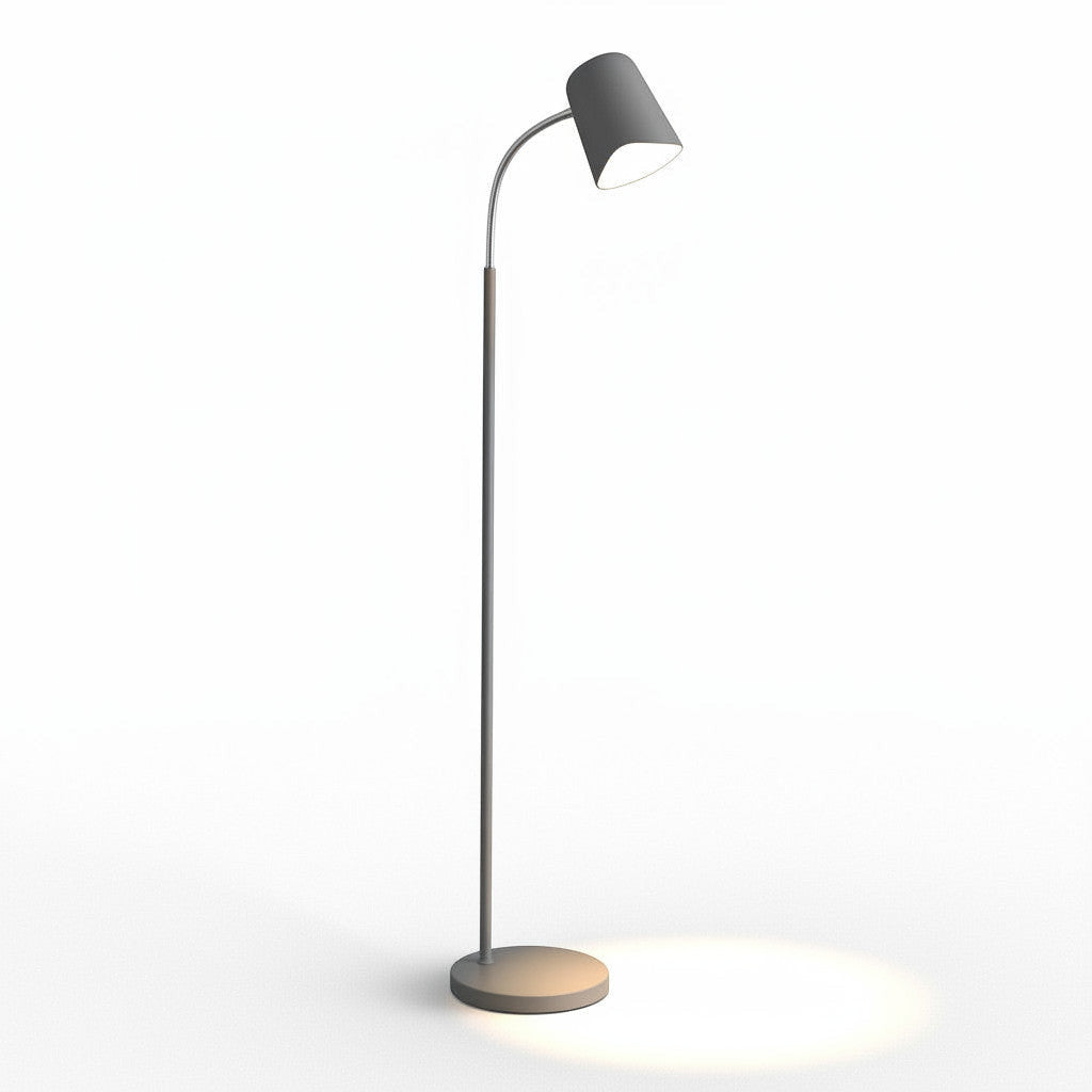 Lysverden minimalist grey metal floor lamp with a tilting cone shade and round base for adjustable reading light
