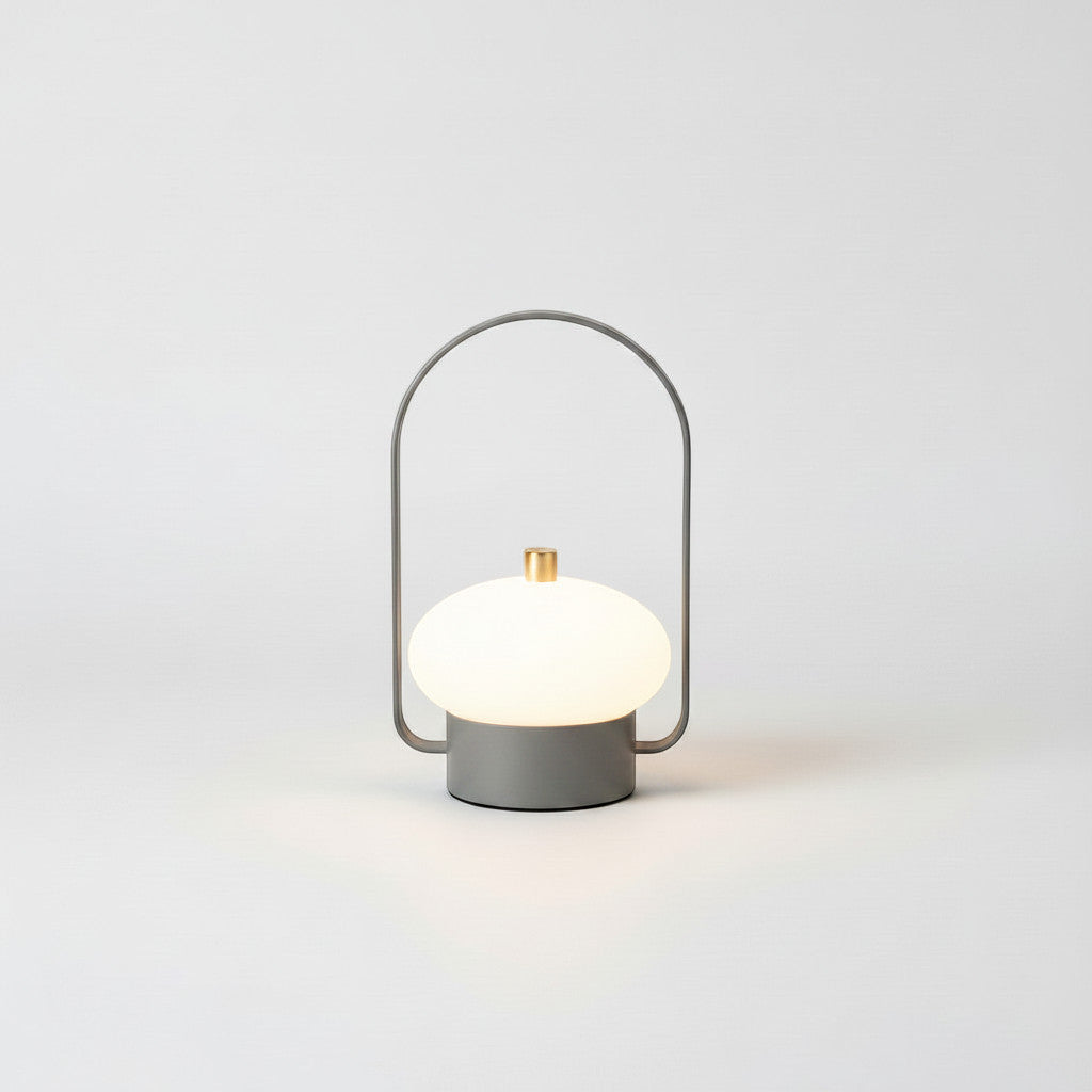 Lysverden grey metal lantern lamp with opal PMMA dome, touch control, 3 color temps, dimmable, rechargeable
