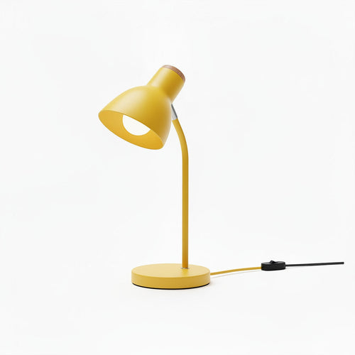 Lysverden grey metal desk lamp with adjustable shade and wood accent on a round base. Nordic style.