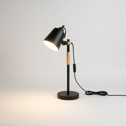Lysverden industrial desk lamp in black metal with adjustable head and wooden accents. Features E27 socket.