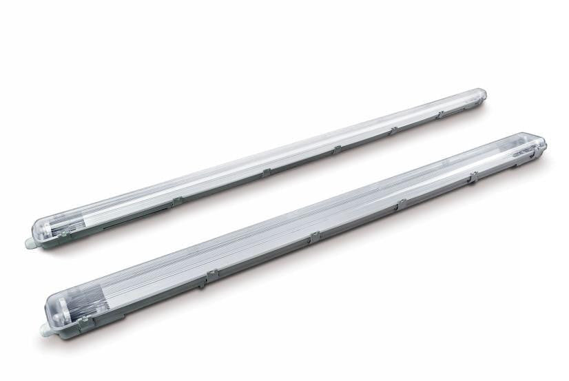 Lysverden IP65 waterproof T8 LED light fixture housing with clear polycarbonate cover and linkable design, grey base.