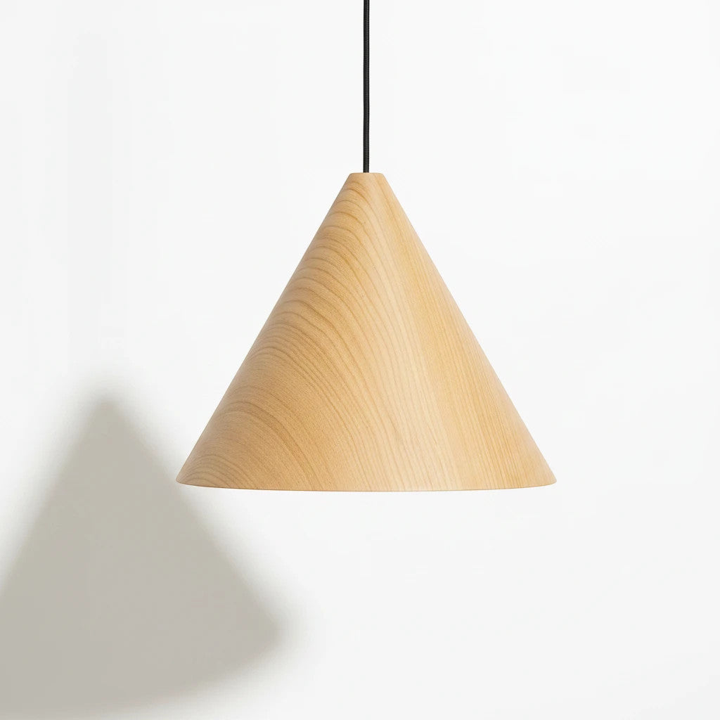 Lysverden KJEGLE minimalist cone pendant lamp in natural solid wood with a clean Scandinavian design