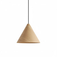 Lysverden KJEGLE pendant lamp in natural wood with a minimalist cone shape and black cord for Scandinavian interiors