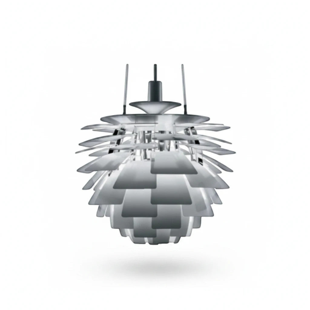 Lysverden Kongle silver metal pendant lamp with layered architectural lamella design for soft glare-free lighting