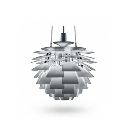 Lysverden Kongle silver metal pendant lamp with layered architectural lamella design for soft glare-free lighting