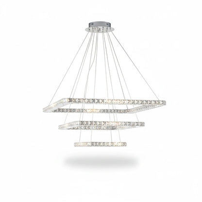 Lysverden Krystall square tiered LED pendant chandelier in chrome with sparkling crystal glass accents