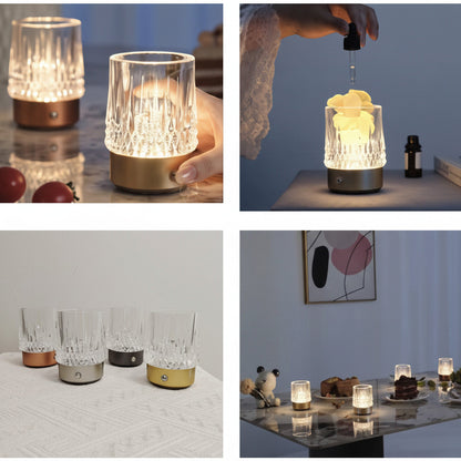 Lysverden Krystall touch-bordlampe with faceted crystal shade and metal base, 3 brightness levels, wireless, 3000K warm light.