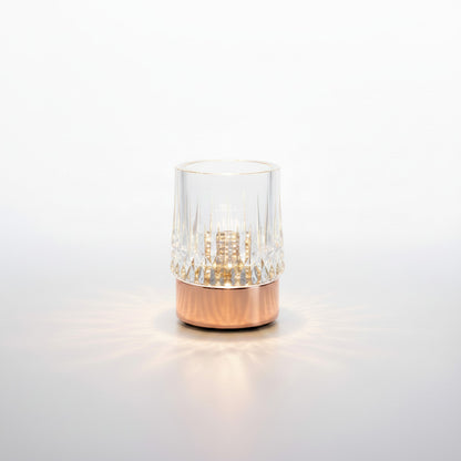Lysverden Krystall touch-bordlampe with faceted crystal shade and copper base, 3 brightness levels, 3000K warm light.