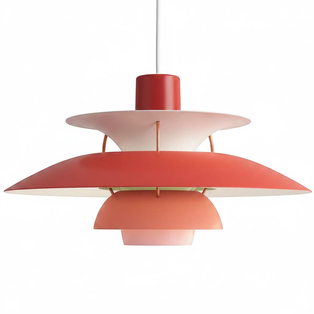 Lysverden Lamell pendant lamp in multi-colored pastel metal with a retro Scandinavian design for soft, glare-free light.
